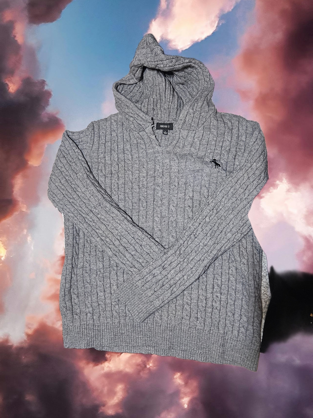 Forever 21 Gray Cable Knit Hooded Sweater
